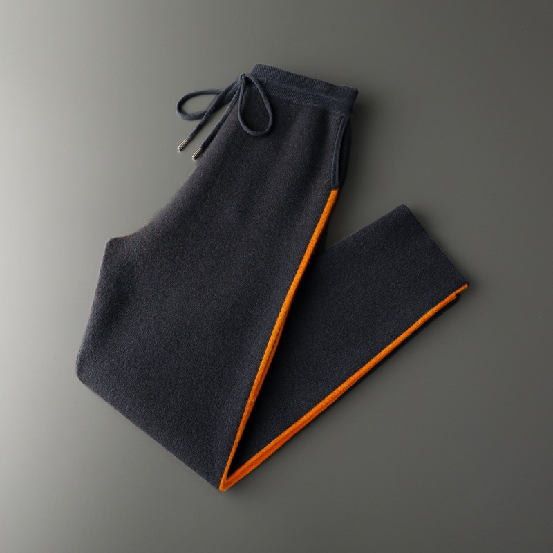 Autumn and Winter Thickeneded Four-Flat Wear-Resistant Cashmere Knitted Pants for Men with Pockets, Elastic Waist, Lace-Up Pure Color Pants - Image 7