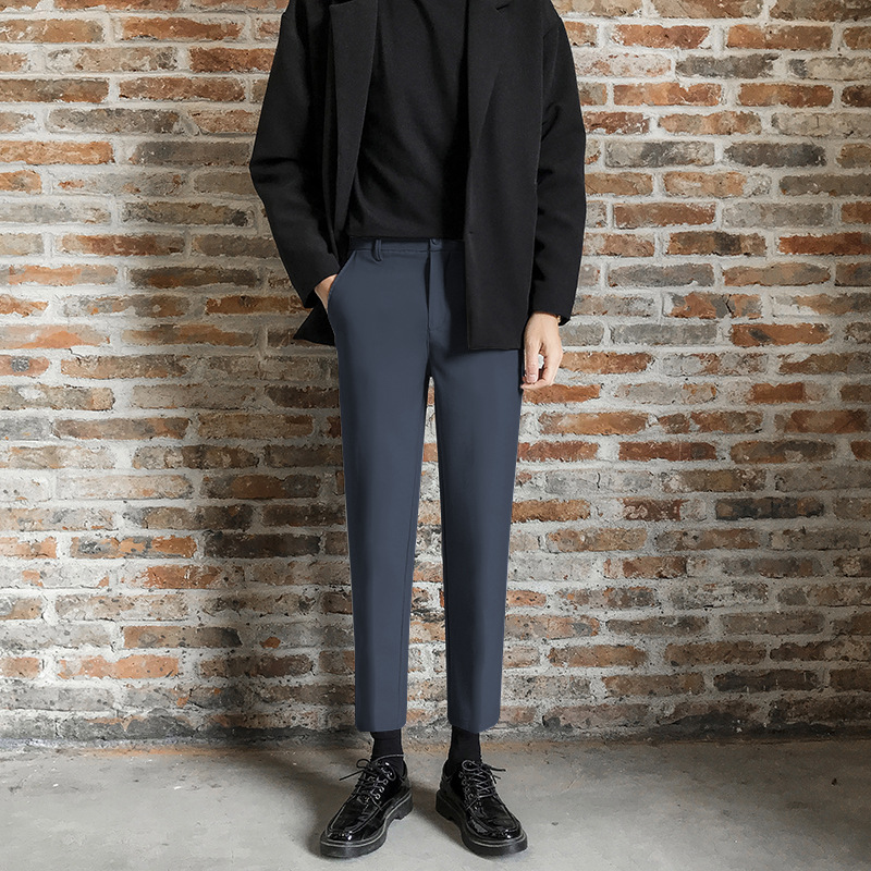 2024 Fall/Winter New Dress Business Pants Men's Korean Style Light Luxury Men's fleece-lined Small Straight Nine-point Suit Pants - Image 9