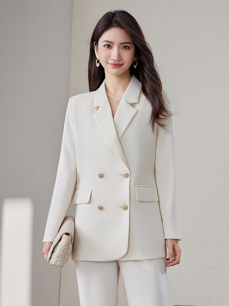 Cross-Border Off-White Casual Suit Set for Women, New Spring and Autumn Style, High-End, Elegant, Slim-Fit, Petite Suit Jacket - Image 3