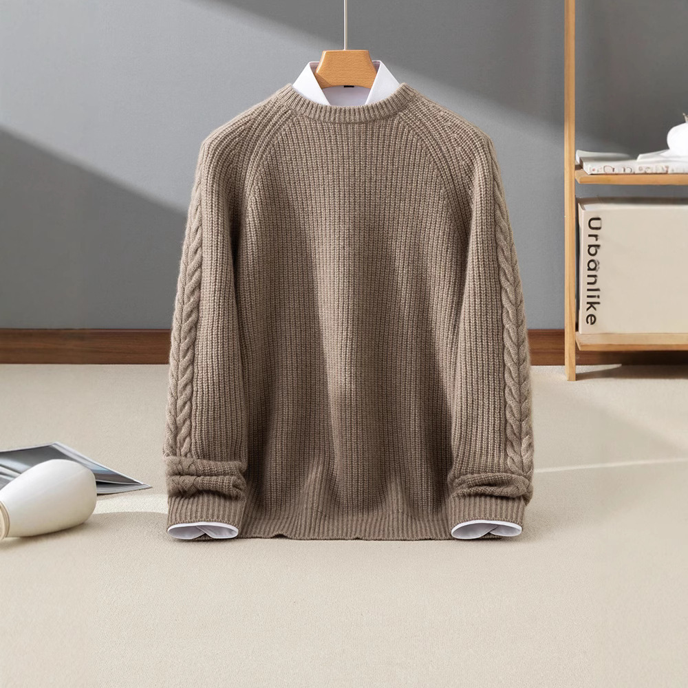 24 Winter Twist Cashmere Sweater for Husband Men's Crewneck Five-pin Thickened Warm Fleece New Warm Base Shirt - Image 4