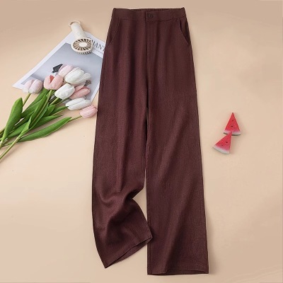 Solid Color Linen Wide-Leg Women's Pants 2023 Summer Loose Slimming Drapey High-Waisted Straight Nine-Point Length Leg-Lengthening - Image 15