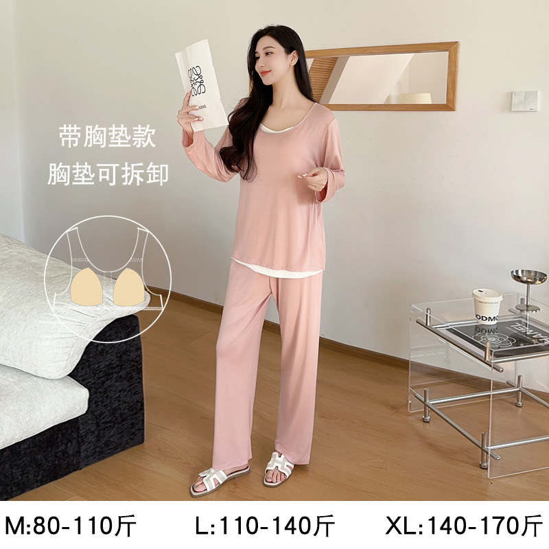 Women's Modal Pajamas Spring Long Sleeve Set with Chest Pads Pure Desire Plus Size Lace 2026 New Spring and Autumn Homewear - Image 6