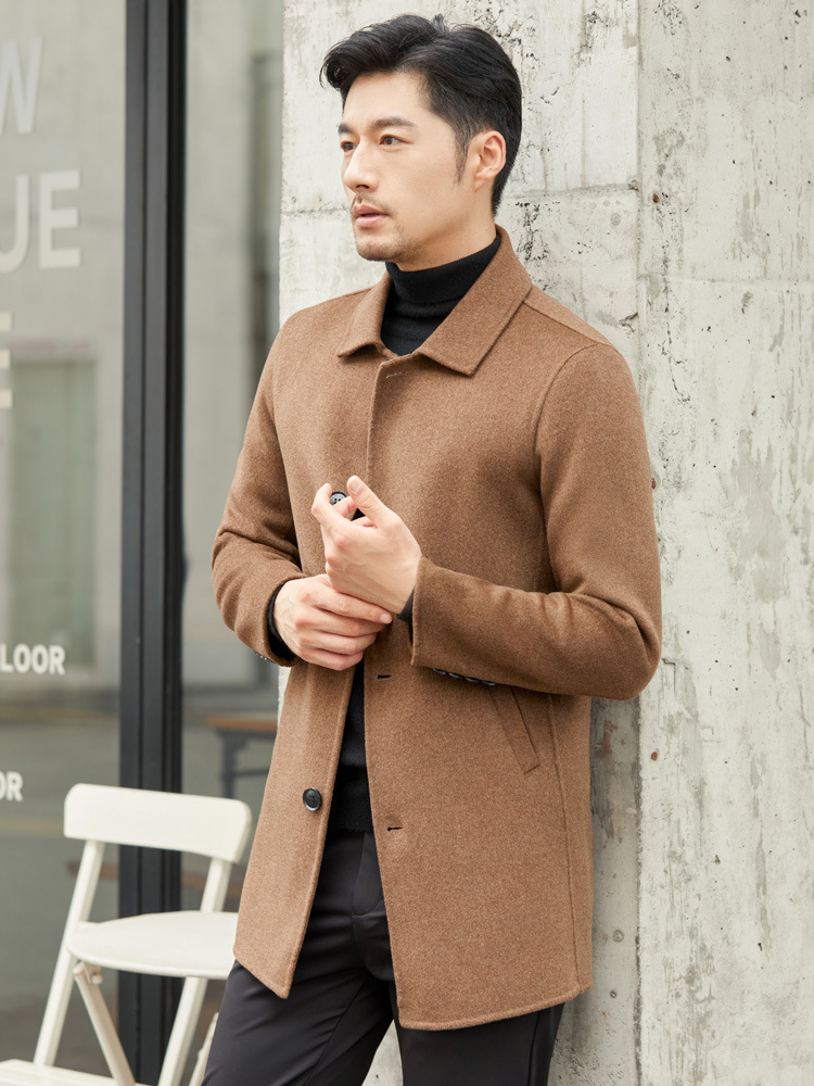 Men's Business Square Collar Double-Sided Wool Coat, 100% Wool, Hand-Sewn Pure Wool Mid-Length Style - Image 3