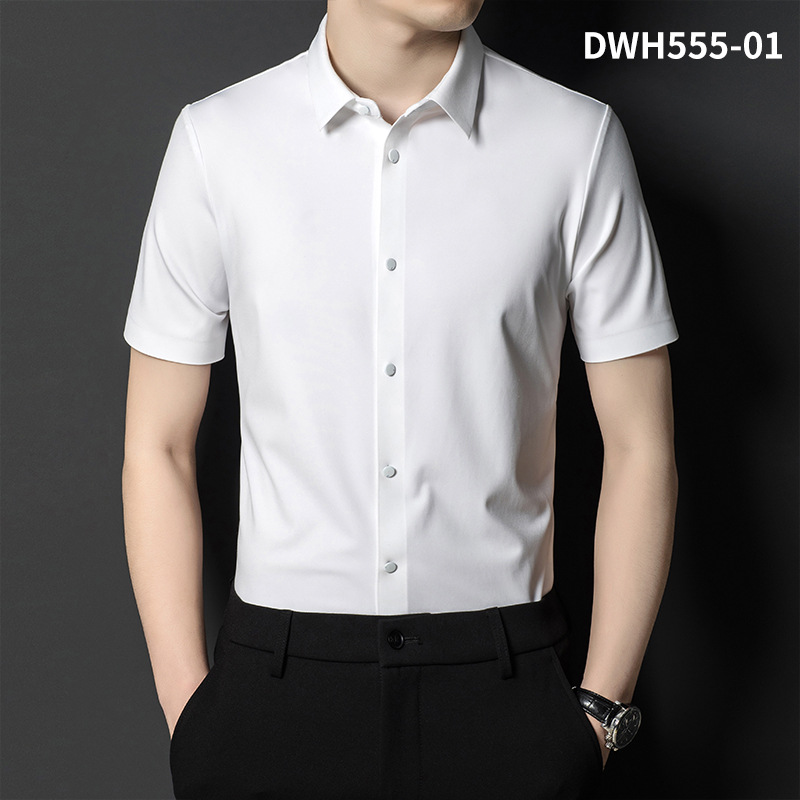 Summer New Vertical Striped Shirt for Men, Short-Sleeved Business Casual High-Elastic Seamless Shirt, Slim Fit Light Business - Image 15