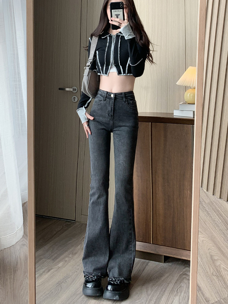 High-Waisted Bootcut Jeans for Women 2025 Summer New American Hot Girl Elastic Slimming Look Slimming Look Draped Floor-Length Pants - Image 5
