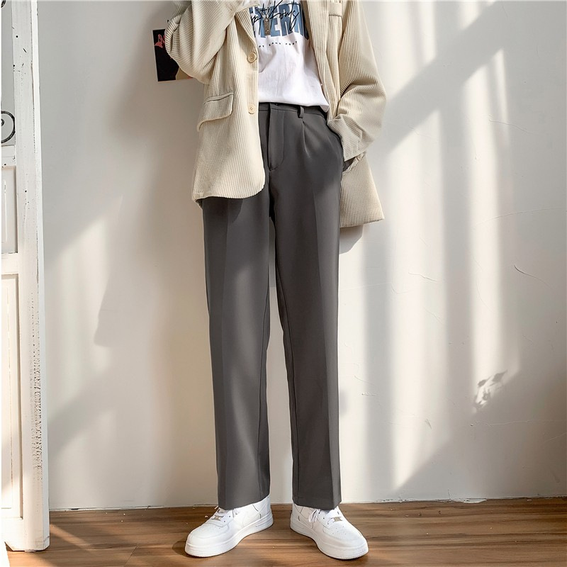 Black fleece-lined Straight Trousers for Boys Autumn and Winter High-grade Dipdown Loose Casual Pants Cropped Wide-leg Suit Pants for Men - Image 7