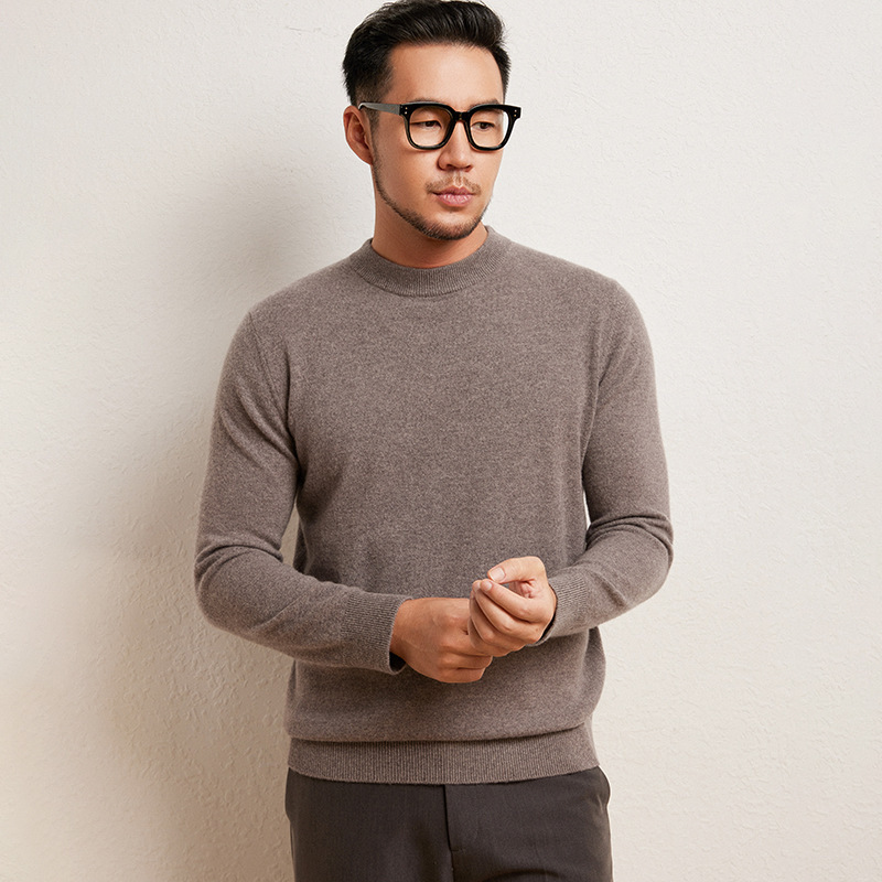 100% Pure Cashmere Men's Half Turtleneck Loose Casual Pure Color Business Urban Bottoming Knitwear Autumn and Winter New Style