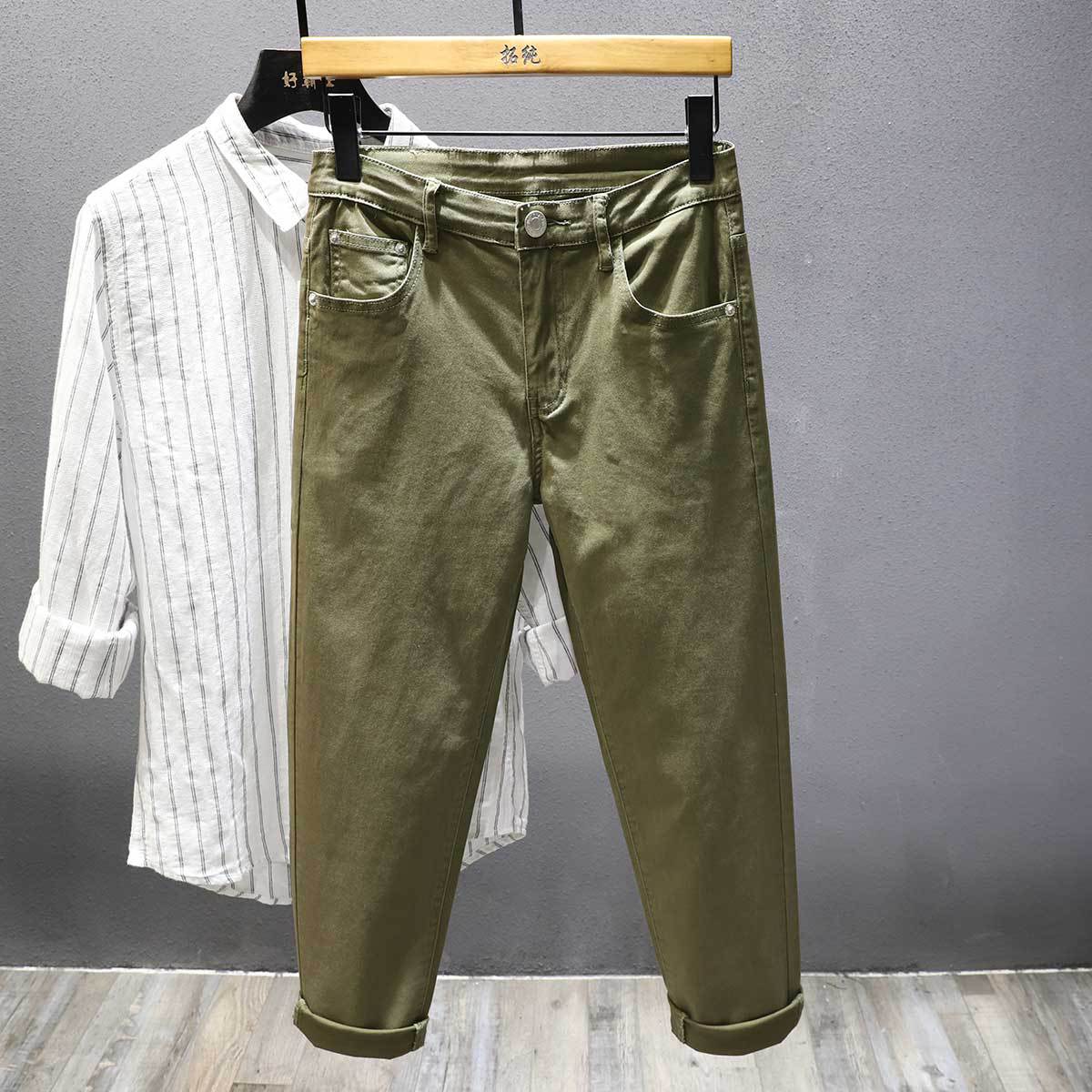 Pure Cotton Cropped Casual Pants for Men, High-End Trendy Slim-Fit Tapered Pants, Simple and Versatile, Slimming and Height-Enhancing Men's Trousers - Image 8