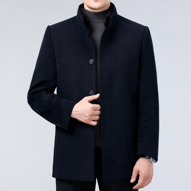 High-End Double-Sided Cashmere Outwear, Middle-Aged Dad's Woolen Mink Fur Collar, Removable Liner Windbreaker, Men's Jacket - Image 2
