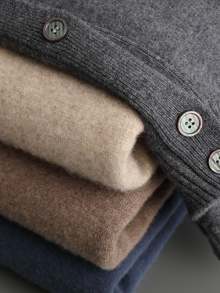 Cashmere Thickened Mock Collar Cashmere Cardigan Men's Business Casual Knitted Cashmere Sweater Middle-aged Autumn and Winter Coat - Image 3