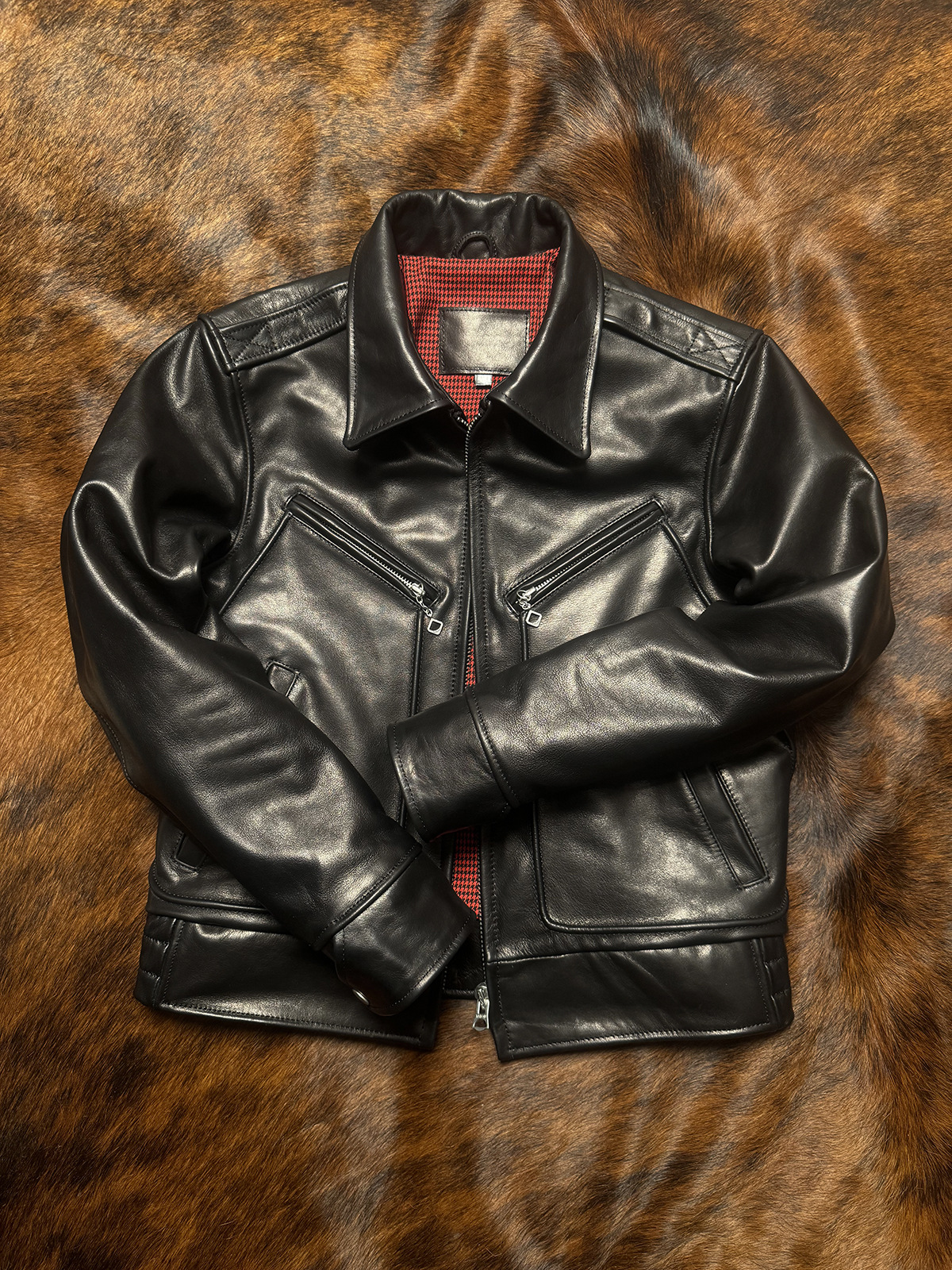 Imported Full-Grain Waxed Calfskin Mechanic's Leather Jacket, Genuine Leather Men's Short Slim-Fit Lapel Vintage Trendy Retro - Image 5