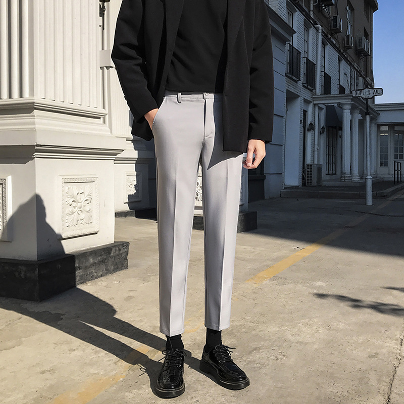 Autumn Cropped Dress Pants for Men, Wrinkle-Resistant, Stretchy, Slim-Fit, Straight-Leg, Trendy Casual Suit Pants - Image 13