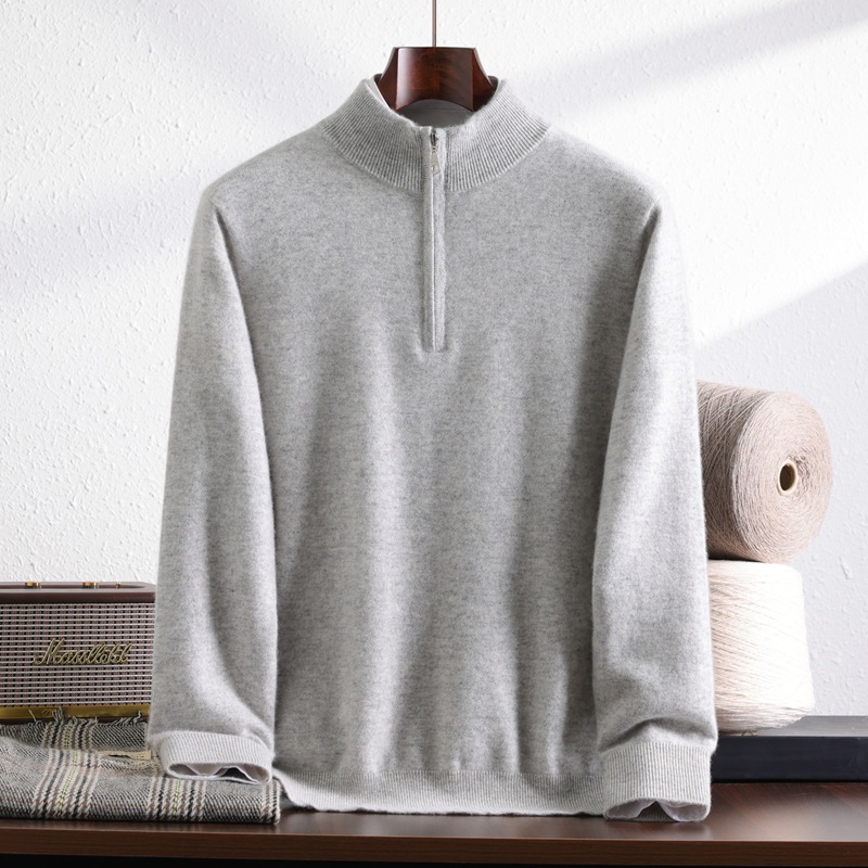 100% Pure Cashmere Pullover Men's Half-High Zipper Collar Sweater Knitted Long-Sleeved Casual 2025 Autumn and Winter New Style Warm - Image 10