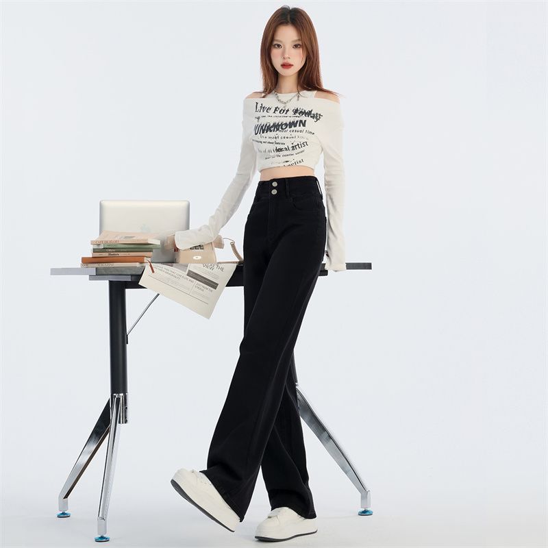 2024 Autumn and Winter New High Waist Double Buckle Slimming Stretch Narrow Straight Jeans for Women JEANS WOMEN - Image 3