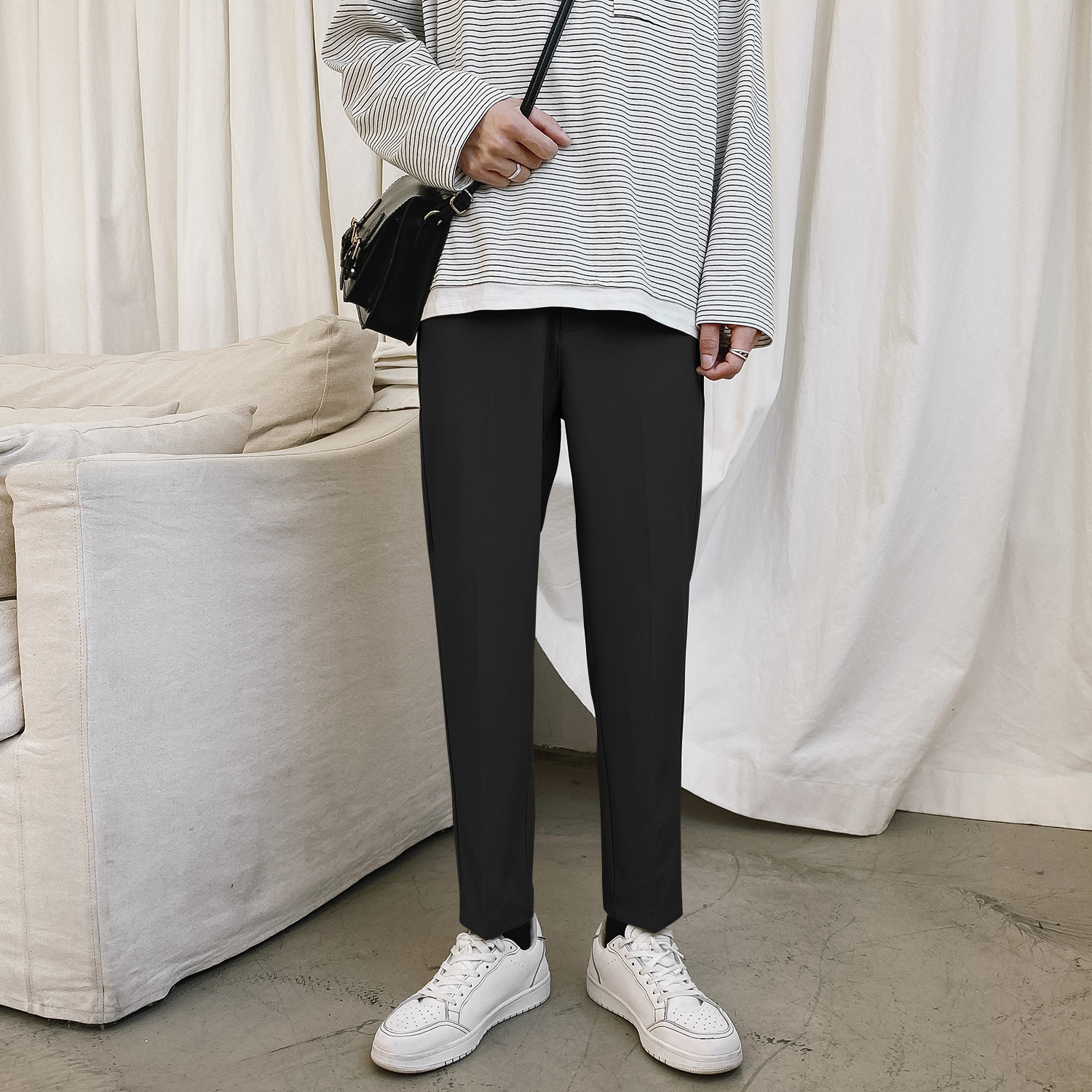 Summer Cool Casual Cropped Pants Drape Wrinkle-Free Slim Fit Professional Men's Pants Business Suit Trousers Versatile Formal Pants - Image 6
