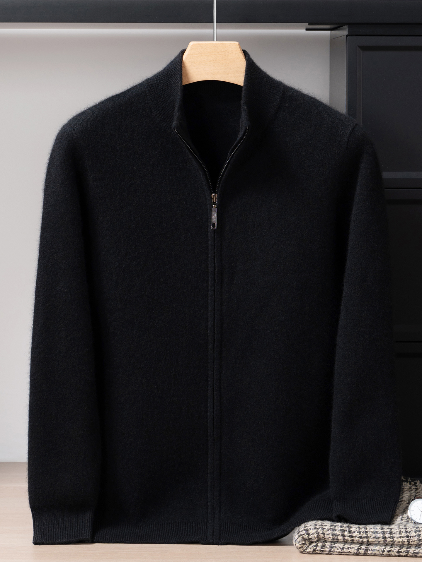 Thickened Cashmere Cardigan Men's Autumn and Winter Stand-Up Collar Air Layer Knitted Top Versatile Casual Zipper Sweater Jacket - Image 3