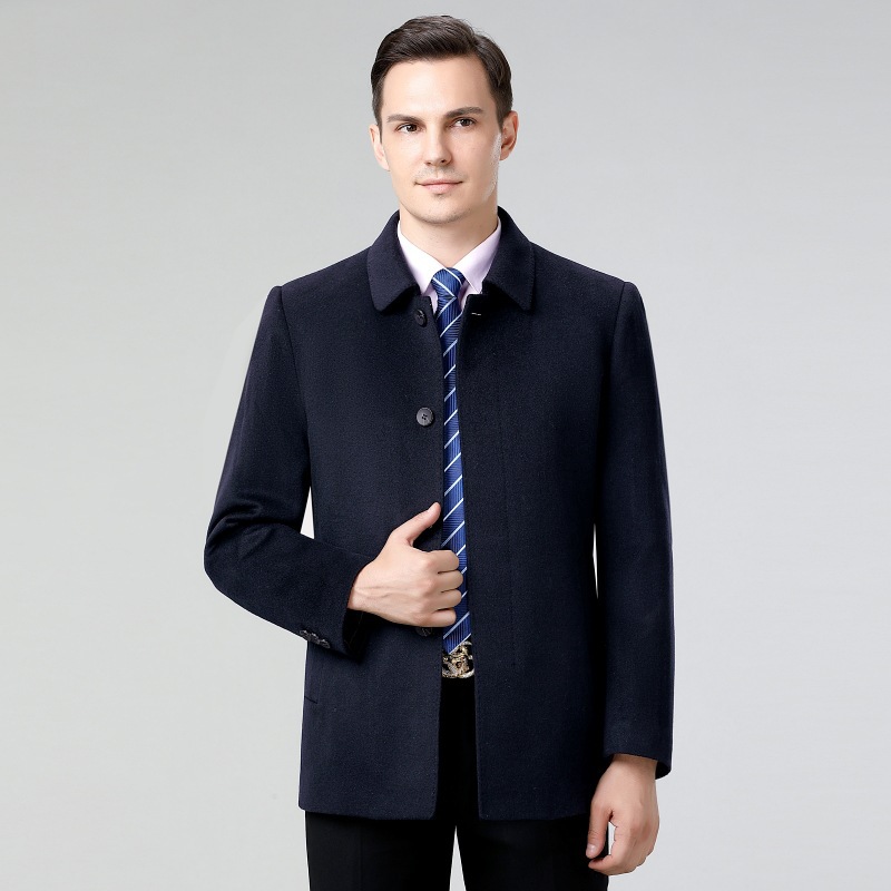 Short Fashionable Cashmere Outwear for Men in Winter with down Lining and Thickeneded Woolen Jacket for Middle-Aged and Elderly Dads - Image 3