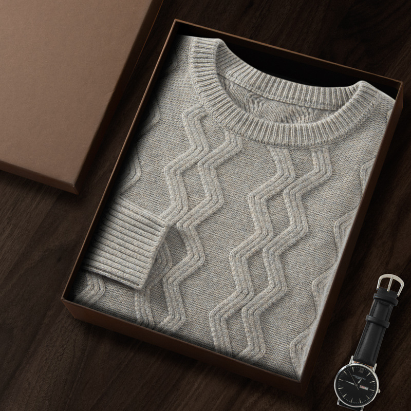 Five-stitch Triple Thickened Diamond-shaped Crewneck Mountain Cashmere Sweater Men's Autumn and Winter Casual Loose Cashmere Knitted Sweater - Image 8