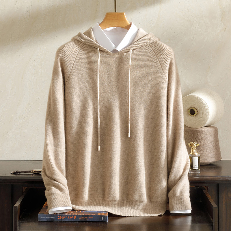 Cashmere Sweater Men's 100 Pure Cashmere Autumn and Winter New Arrival Yuanbao Needle Pullover Drawstring Hoodie Knitted Sweater Jacket - Image 8