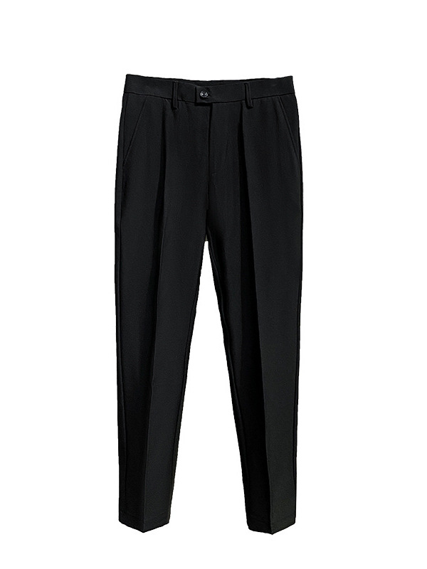 Autumn New Korean Style Straight-Leg Cropped Suit Pants for Men, Wrinkle-Free Slim-Fit Tapered Casual Suit Trousers - Image 5