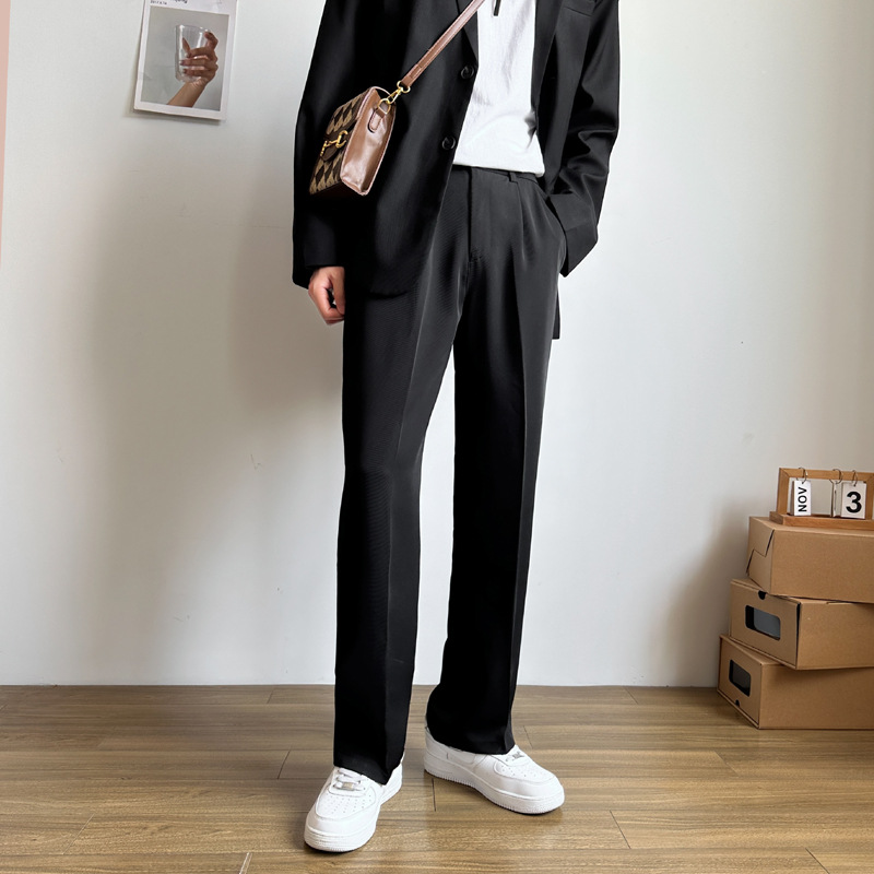 Autumn and Winter Wide Leg Small Western Pants Men's Trendy Brand Suit Pants Hanging High-end Sense Dress Nine-point Casual Fleece Pants - Image 7