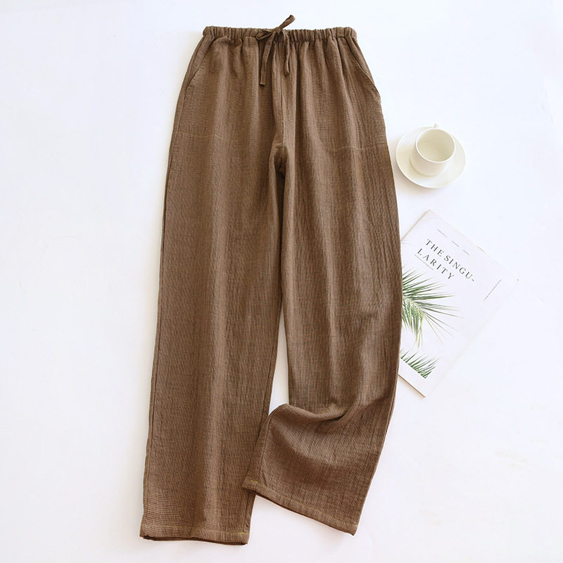 Spring and Autumn Pure Cotton Pajama Pants for Men and Women Yarn-dyed Plaid Double-layer Cotton Yarn plus size Loose Thin Summer Soft Home Pants - Image 7