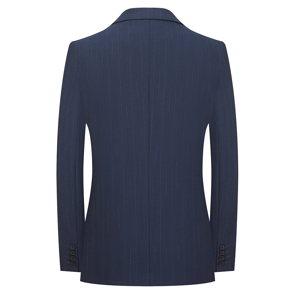 Advanced New Suit Men's Light Business Casual Banquet Suit Korean Style Blue Striped Side Slit Groom Suit - Image 3