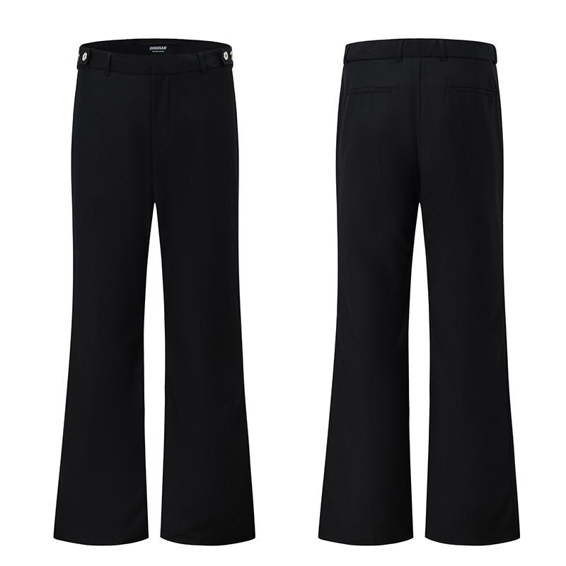 Summer Style High-End Slim-Fit Black Trousers with Button Decoration, Versatile Straight-Leg Drape Casual Trousers for Men and Women