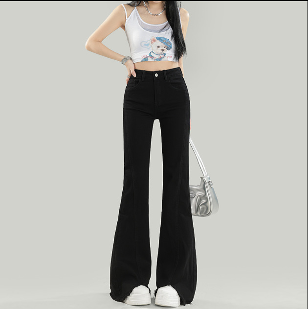 High-Waisted Bootcut Jeans for Women 2025 New Korean Style Raw Edge Horseshoe Pants Slimming Look Slimming Look Flared Pants - Image 7