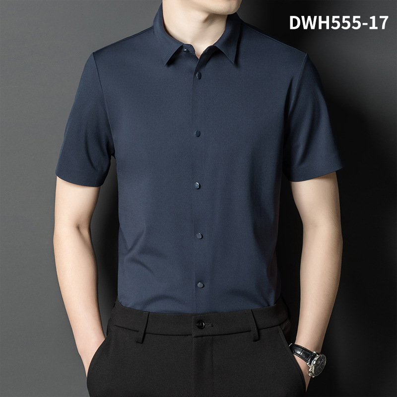 Summer New Vertical Striped Shirt for Men, Short-Sleeved Business Casual High-Elastic Seamless Shirt, Slim Fit Light Business - Image 16