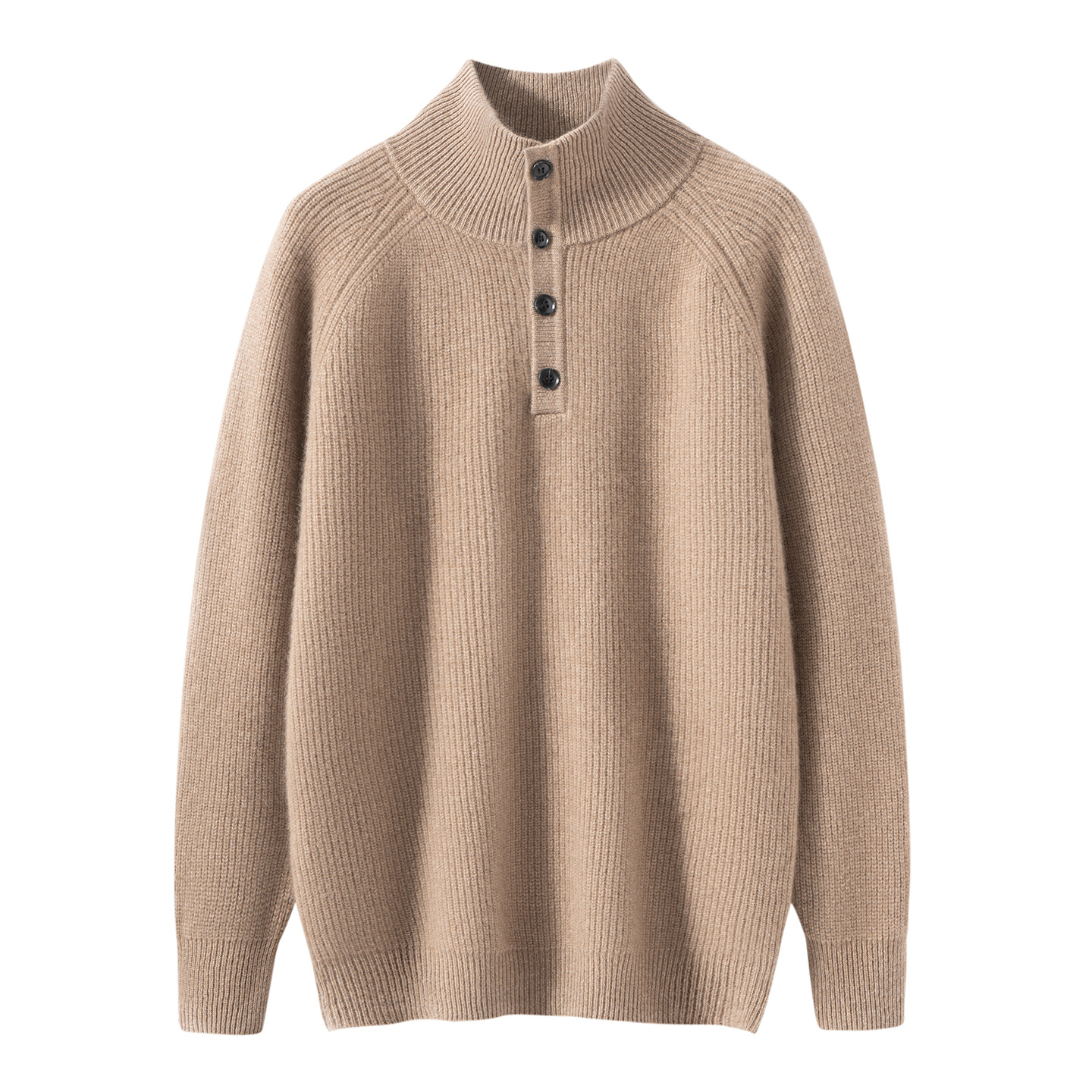 Autumn and Winter New 100% Cashmere Sweater for Men, Stand Collar, Buttoned, Solid Color, Thick Knit Sweater, Business Casual Base Layer - Image 8