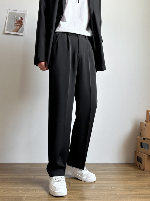 Autumn and Winter Wide Leg Small Western Pants Men's Trendy Brand Suit Pants Hanging High-end Sense Dress Nine-point Casual Fleece Pants - Image 3