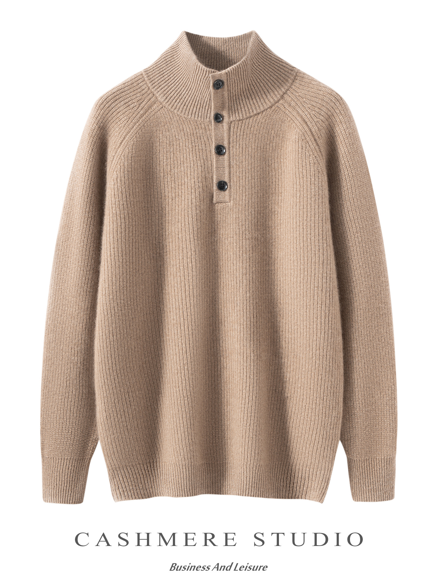 Autumn and Winter New 100% Cashmere Sweater for Men, Stand Collar, Buttoned, Solid Color, Thick Knit Sweater, Business Casual Base Layer - Image 4