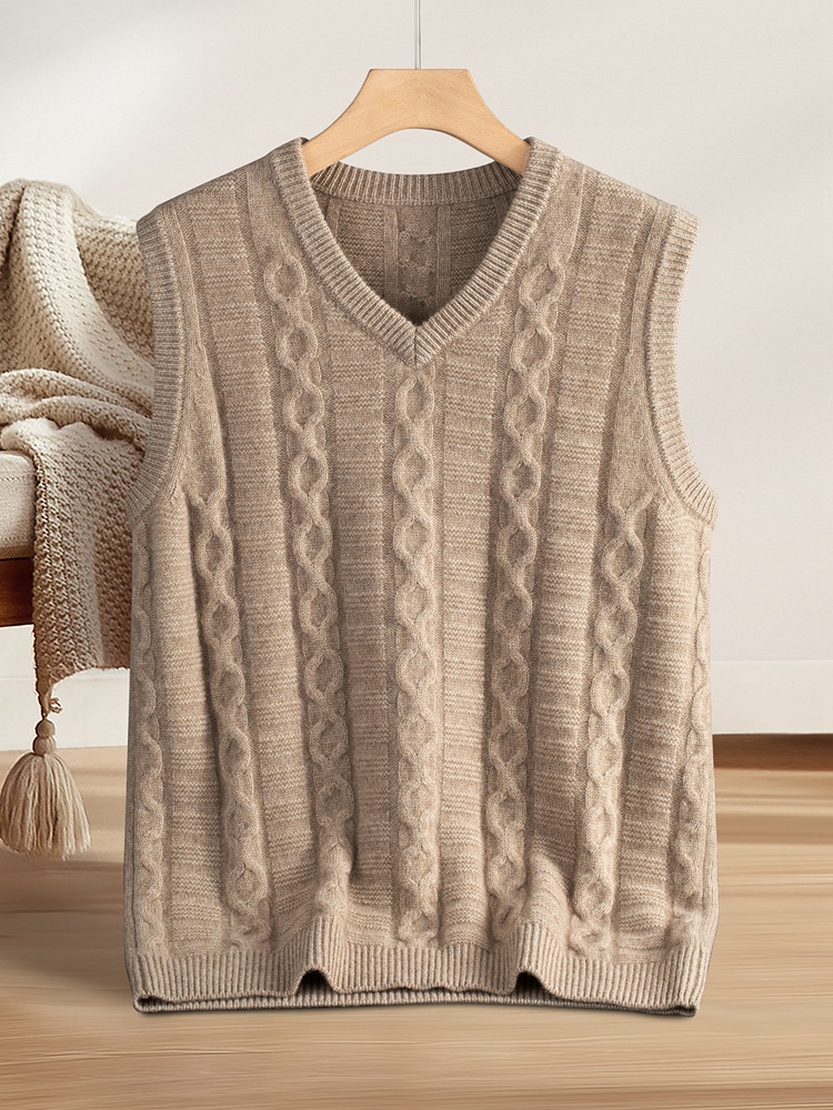 Thickened Twisted V Neck Vest Vest Waistoutwear Warm Sweater Vest Cashmere Men's Sleeveless Knitted Vest