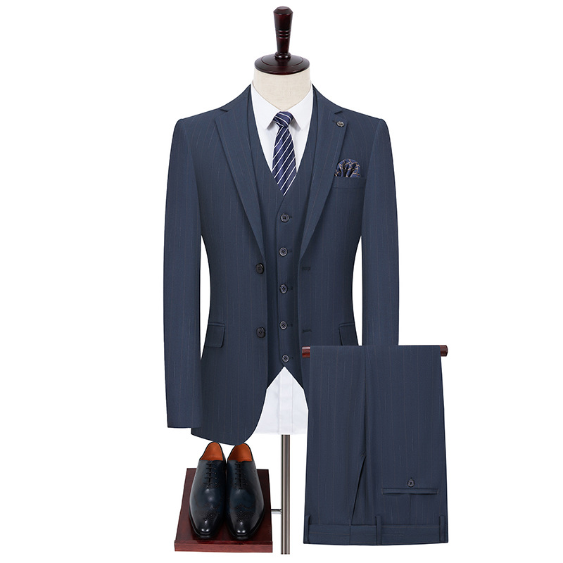 Advanced New Suit Men's Light Business Casual Banquet Suit Korean Style Blue Striped Side Slit Groom Suit - Image 6