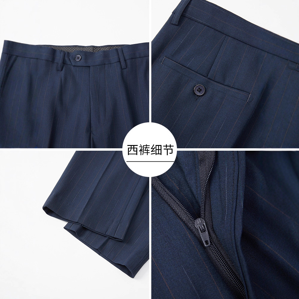 Advanced New Suit Men's Light Business Casual Banquet Suit Korean Style Blue Striped Side Slit Groom Suit - Image 5