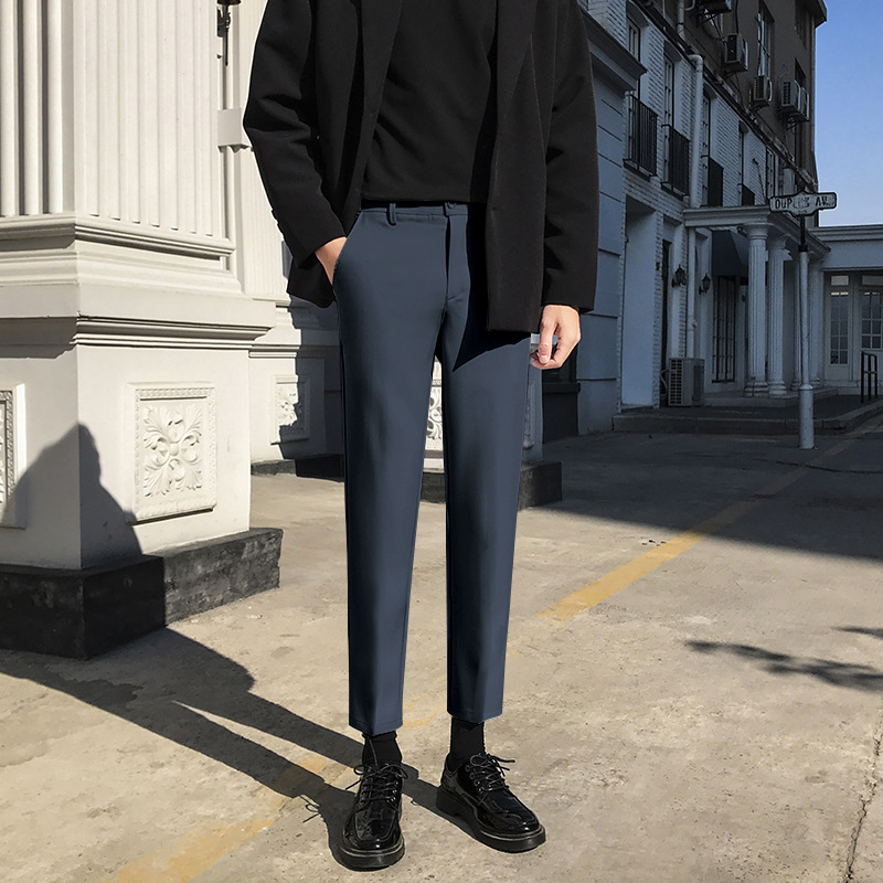 fleece-lined Small Trousers Men's Slim-fit Four-sided Elastic Autumn and Winter New Casual Men's Straight Suit Pants Non-ironing Coulter Pants - Image 7