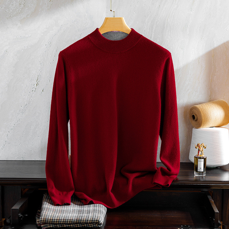 Autumn and Winter 100 Pure Mountain Cashmere Sweater Men's Semi-high Crewneck Sweater Men's Loose Men's Cashmere Sweater - Image 2