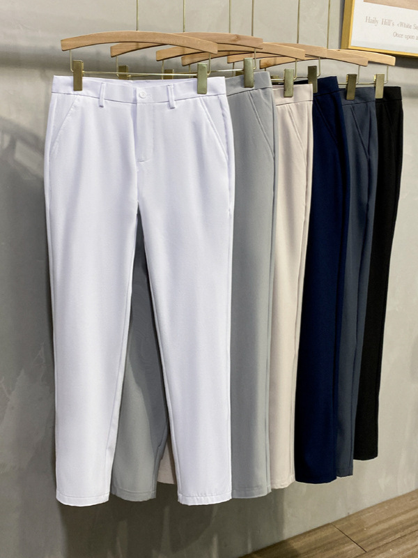 Dipped Trousers Men's Mid-Waist Small Straight Korean Style Light Mature Business Suit Long Pants Ankle-Length Pants Casual Pants Fleece-Lapped Pants - Image 4