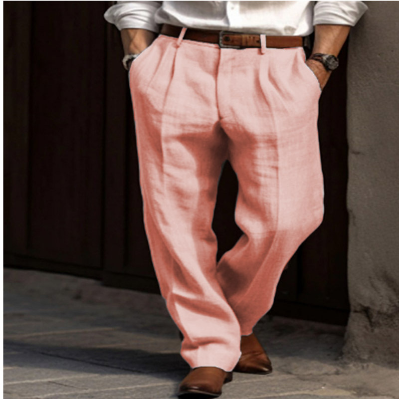 2025 New Men's Linen Straight-Leg Trousers Solid Color Plaid Breathable Casual Daily Vacation Cotton Blend Trousers - Image 11