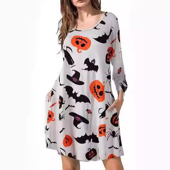 2024 autumn and winter Halloween Christmas holiday color casual T-shirt dress - Image 2