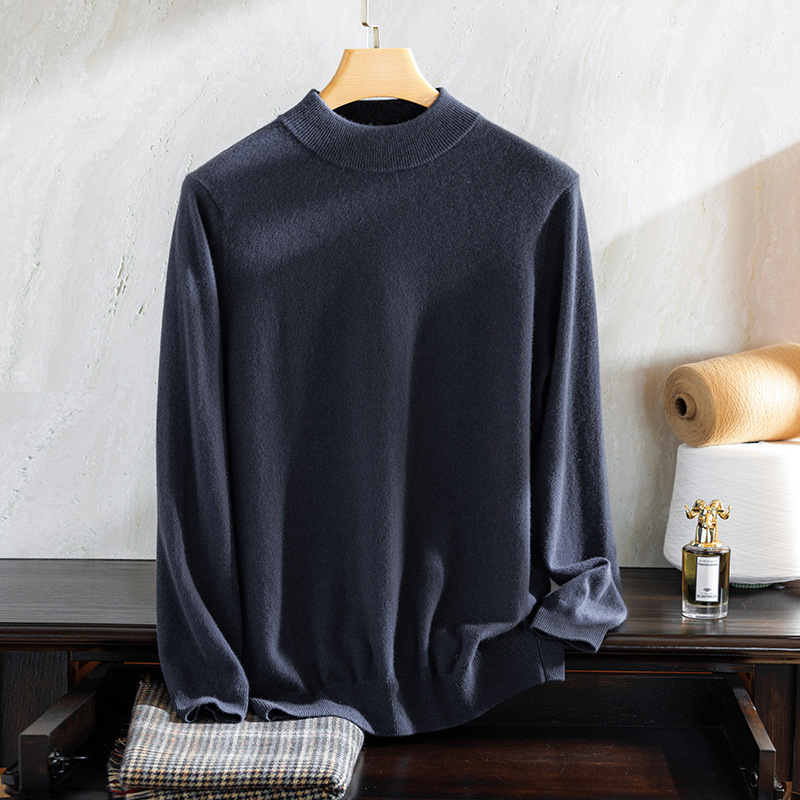 Autumn and Winter 100 Pure Mountain Cashmere Sweater Men's Semi-high Crewneck Sweater Men's Loose Men's Cashmere Sweater - Image 3