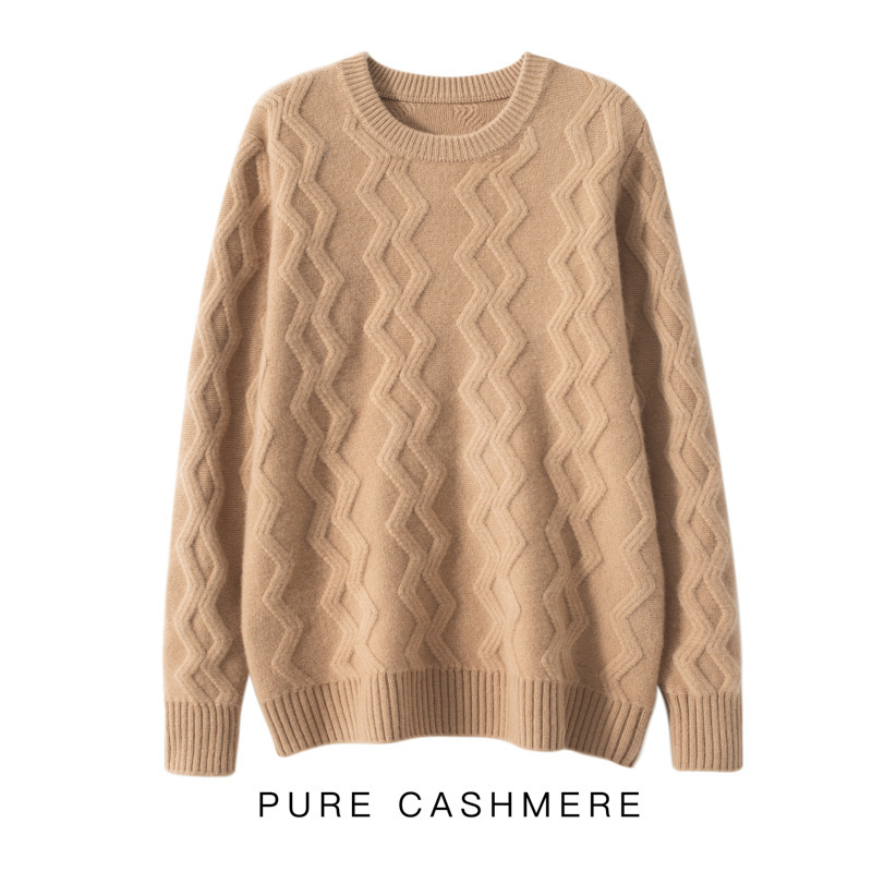 Five-stitch Triple Thickened Diamond-shaped Crewneck Mountain Cashmere Sweater Men's Autumn and Winter Casual Loose Cashmere Knitted Sweater - Image 3