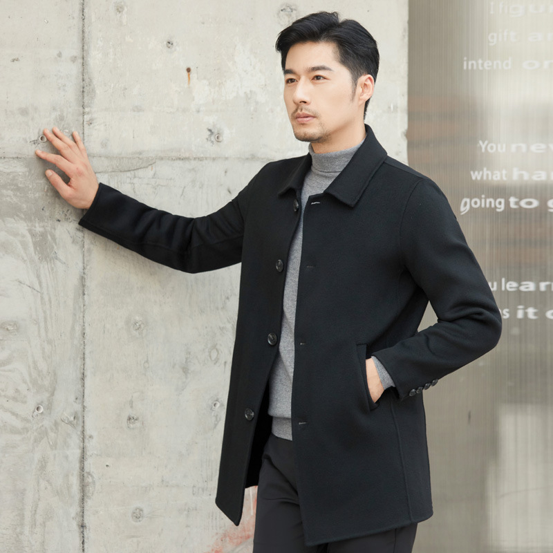 Men's Business Square Collar Double-Sided Wool Coat, 100% Wool, Hand-Sewn Pure Wool Mid-Length Style - Image 7