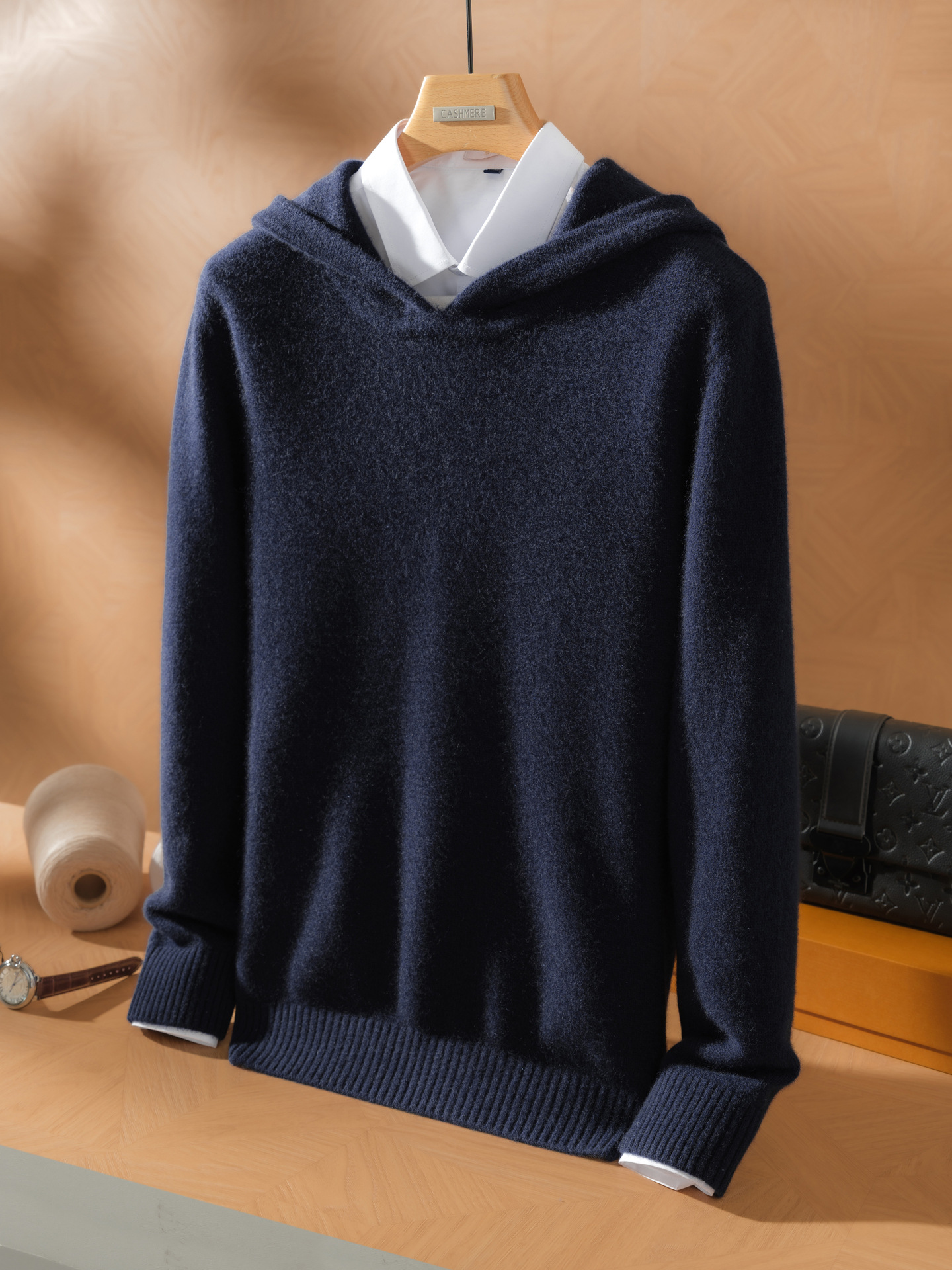 Cashmere Sweater Men's 100 Pure Cashmere Casual Easiest for Match Loose Solid Color Hooded Pullover Knitted Sweater - Image 3