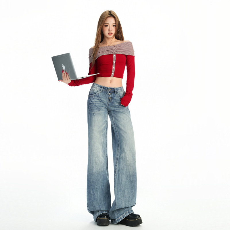 American Retro Washed Low-Waist Spicy Girl Straight-Leg Jeans Women's Personality Slim Versatile Drape Straight-Leg Pants 2025 - Image 9