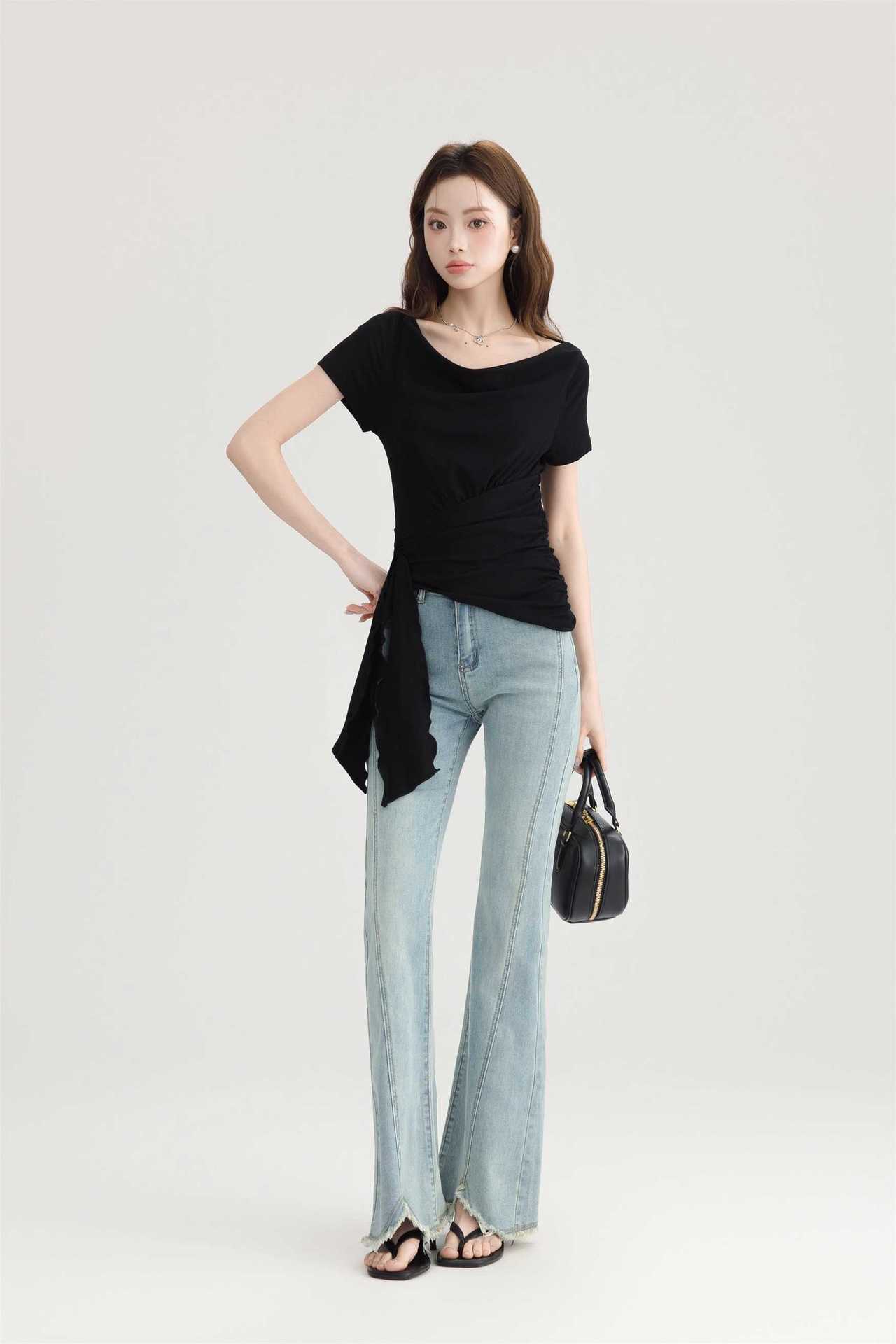 Light-Colored Raw Edge Bootcut Jeans for Women 2025 New Spring and Autumn High-Waisted Petite Bell-Bottom Jeans for Women - Image 10