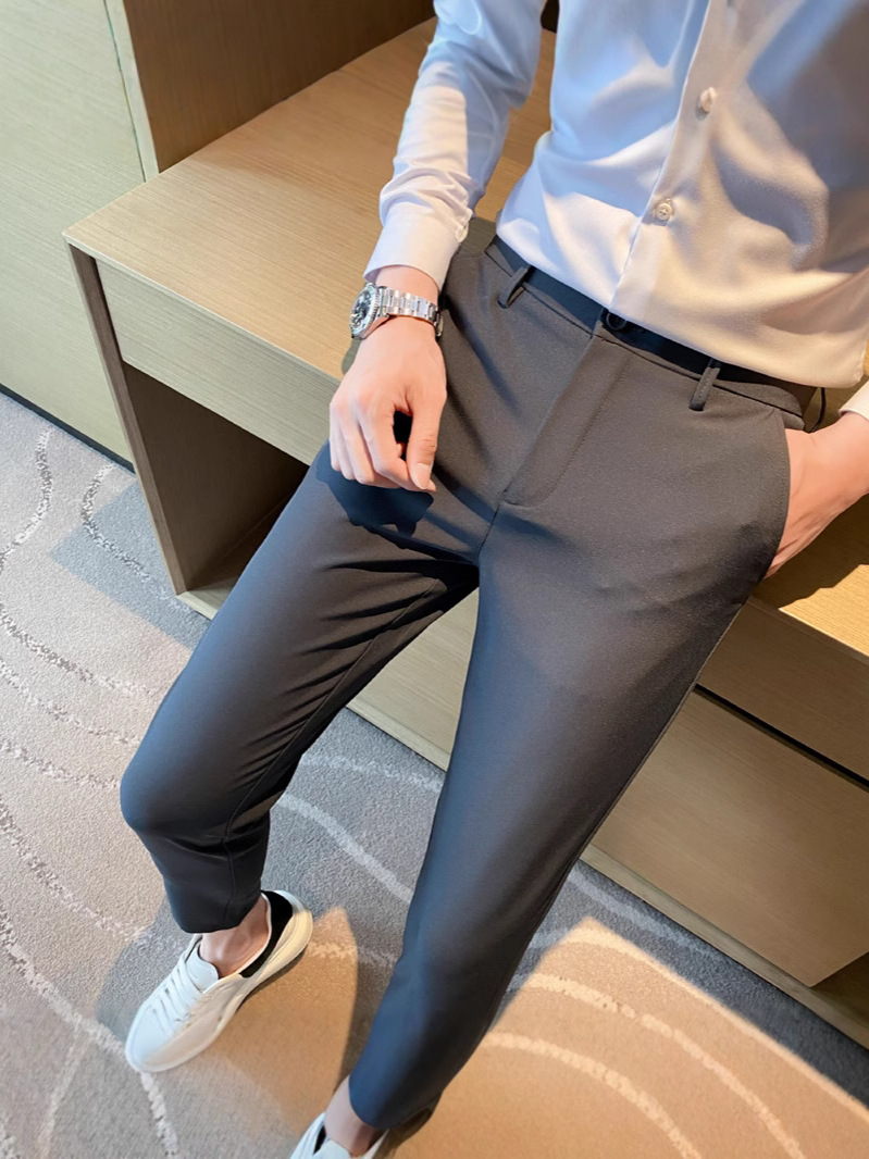 Korean Style Small Western Trousers Men's Autumn and Winter Business Slim-fit Straight Ankle-length Pants 2024 New Arrival Light Luxury Suit Trousers - Image 3