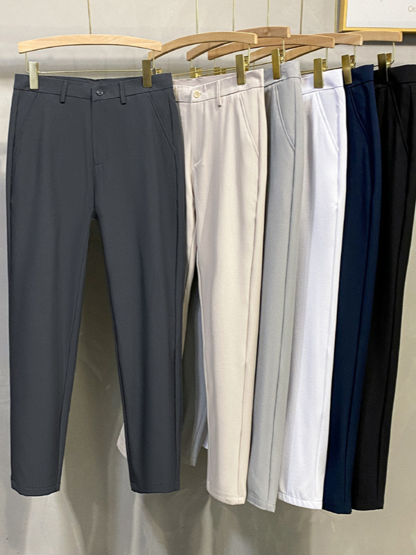Dipped Trousers Men's Mid-Waist Small Straight Korean Style Light Mature Business Suit Long Pants Ankle-Length Pants Casual Pants Fleece-Lapped Pants