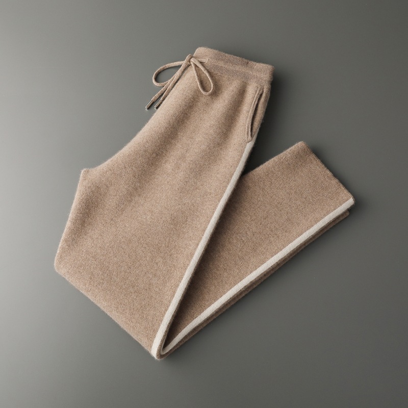 Autumn and Winter Thickeneded Four-Flat Wear-Resistant Cashmere Knitted Pants for Men with Pockets, Elastic Waist, Lace-Up Pure Color Pants - Image 9